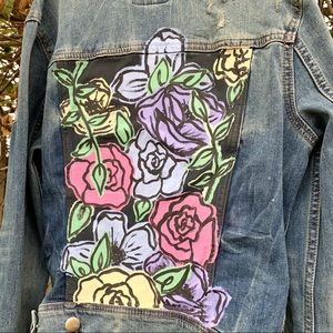 Floral Hand Painted Custom Distressed Denim Jacket